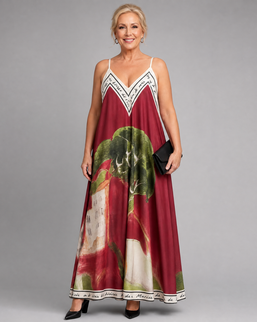 Caslyn | Scenic Print Sleeveless Flowing Midi Dress