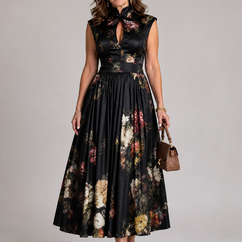 Magdaney | Floral Keyhole Midi Dress