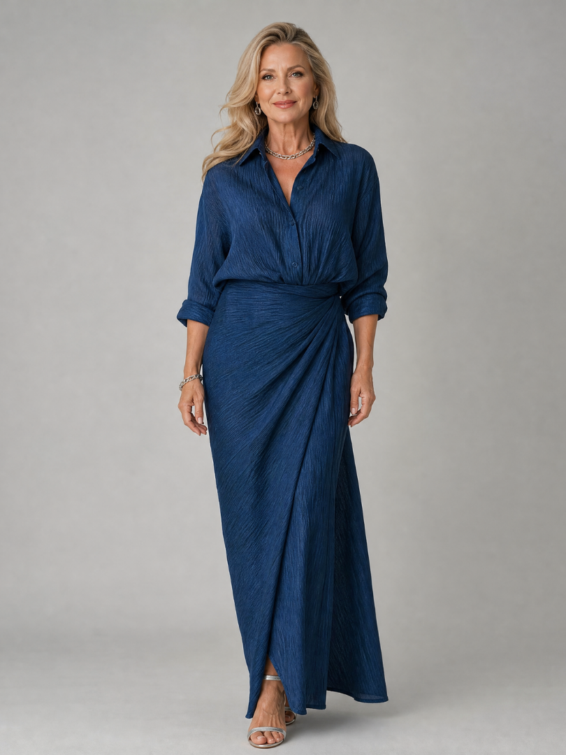 Orlavia | Long Sleeve Wrap Front Maxi Dress