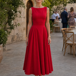 Rosmarie | Sleeveless Crew Neck Fitted Bodice Midi Dress