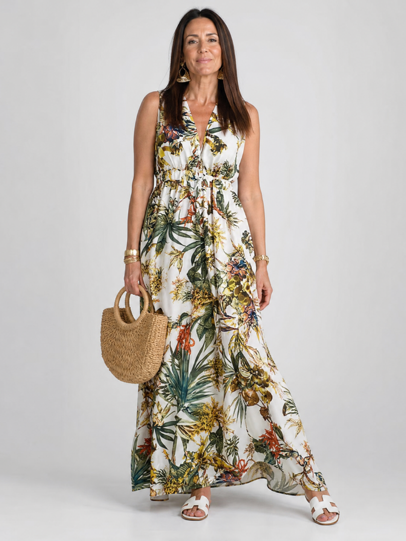 Milndra | Tropical Print Sleeveless Maxi Dress
