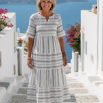 Mirlyn | Short Sleeve Striped Tiered Midi Dress