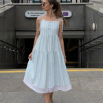 Pruthea | Sleeveless Tie Strap Stripe Pattern Midi Dress