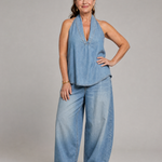 Tallyn | Halter Neck Denim Top And Wide Leg Pants Set
