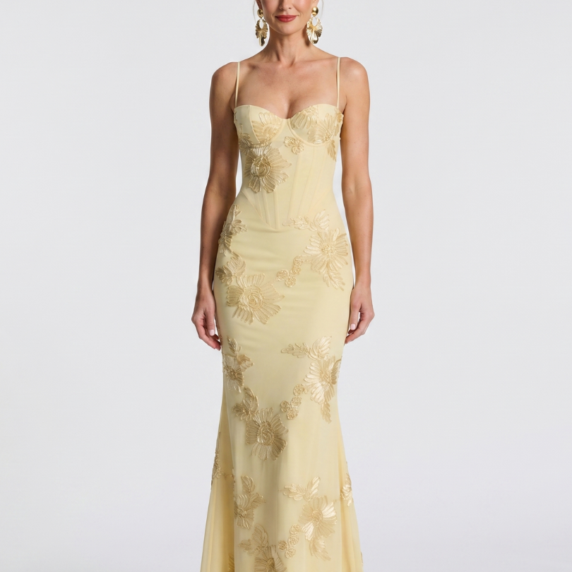 Casmae | Embroidered Strap Fitted Maxi Dress