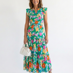 Corlette | Floral V-Neck Tiered Midi Dress