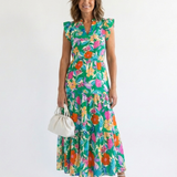 Corlette | Floral V-Neck Tiered Midi Dress