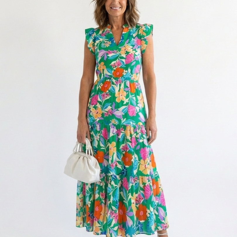 Corlette | Floral V-Neck Tiered Midi Dress