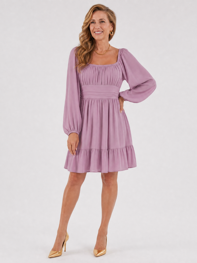 Camette | Long Sleeve Ruffle Hem Knee Length Dress