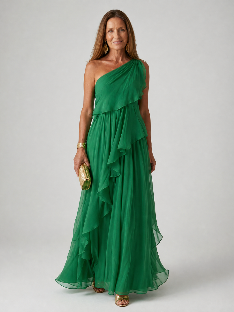 Vidalette | One Shoulder Ruffle Maxi Dress