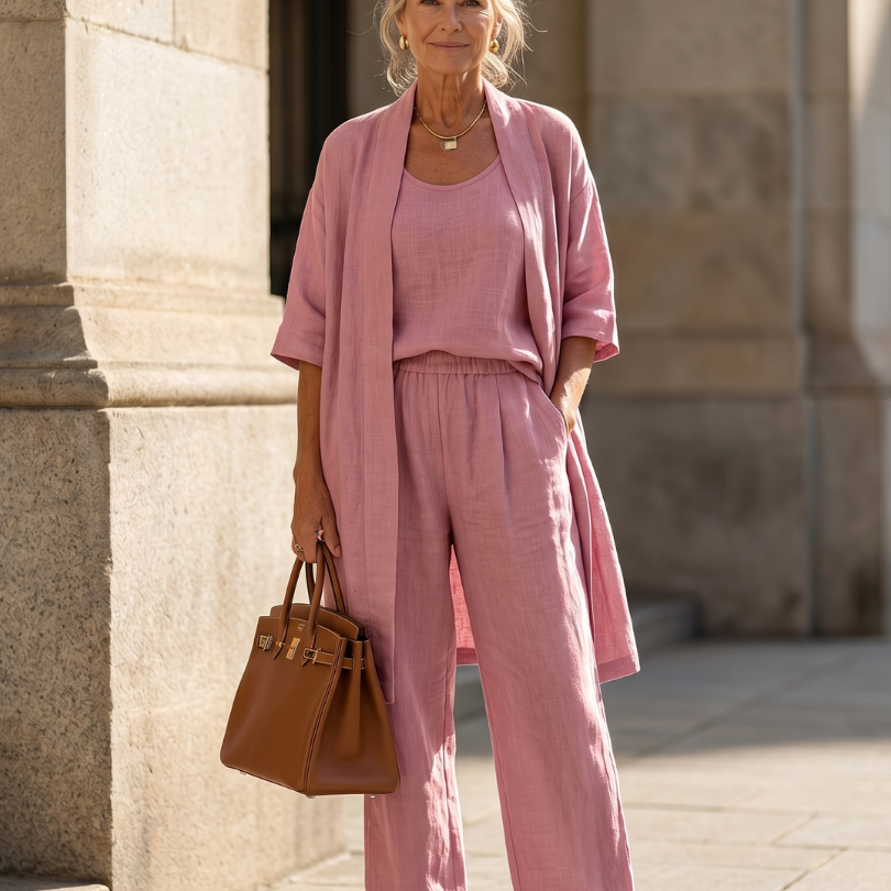 Theassa | Three Piece Relaxed Top Pant Set
