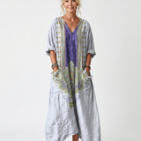 Dorwen | Contrast Panel Embroidered Oversized Pocket Midi Dress