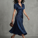 Mirna | Pleated Waistline Stripe Midi Dress