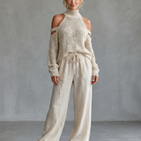 Dahlette | Open Shoulder Knit Top And Wide Leg Pants Set