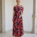 Sennia | Off Shoulder Watercolor Print Flowing Midi Dress