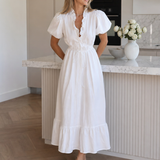 Romina | Short Puff Sleeve Waist Tie Midi Dress