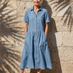 Liabelle | Gathered Waist Collar Front Midi Dress