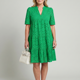 Isarina | Short Sleeve Eyelet Detail Knee Length Dress