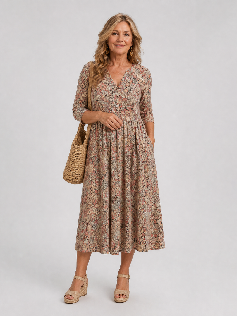 Daline | Vintage Front Three Quarter Sleeve Midi Dress