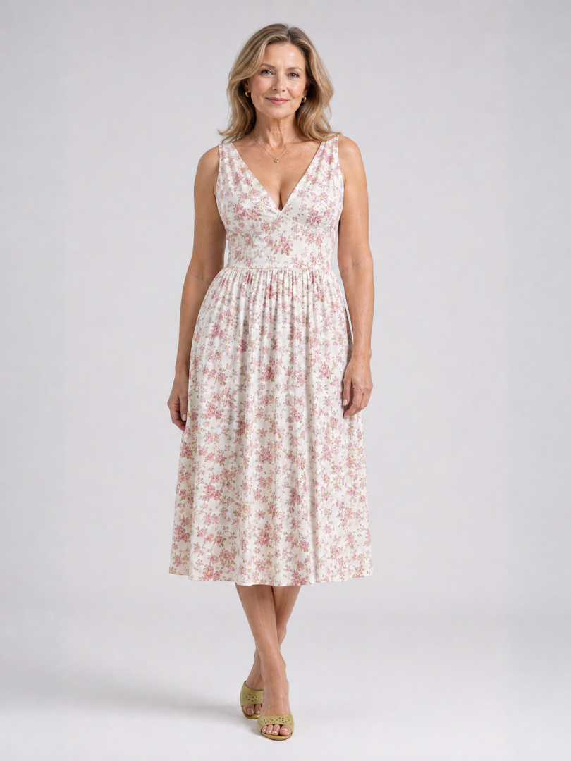 Dalrose | Sleeveless Floral V Neck Midi Dress