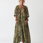 Wrennavia | Button Front Embroidered Oversized Pocket Midi Dress