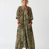 Wrennavia | Button Front Embroidered Oversized Pocket Midi Dress