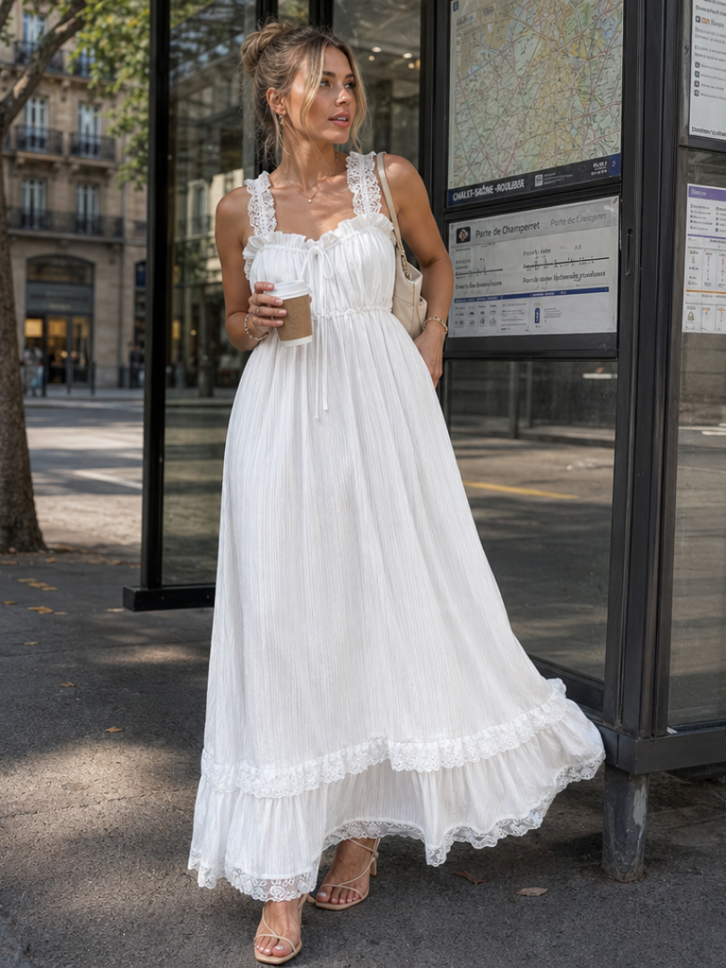 Esmera | Sleeveless Ruffle Strap Flowing Skirt Midi Dress