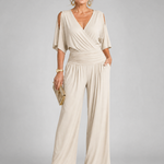 Lioravia | Cold Shoulder Wrap Wide Leg Jumpsuit