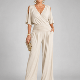 Lioravia | Cold Shoulder Wrap Wide Leg Jumpsuit