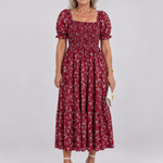 Serrina | Floral Smocked Square Neck Midi Dress