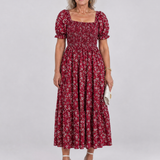 Serrina | Floral Smocked Square Neck Midi Dress