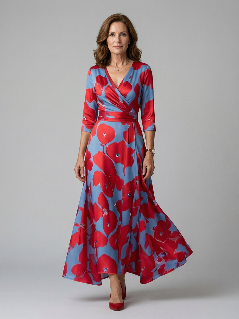 Liasette | Cross Wrap Neck Midi Dress