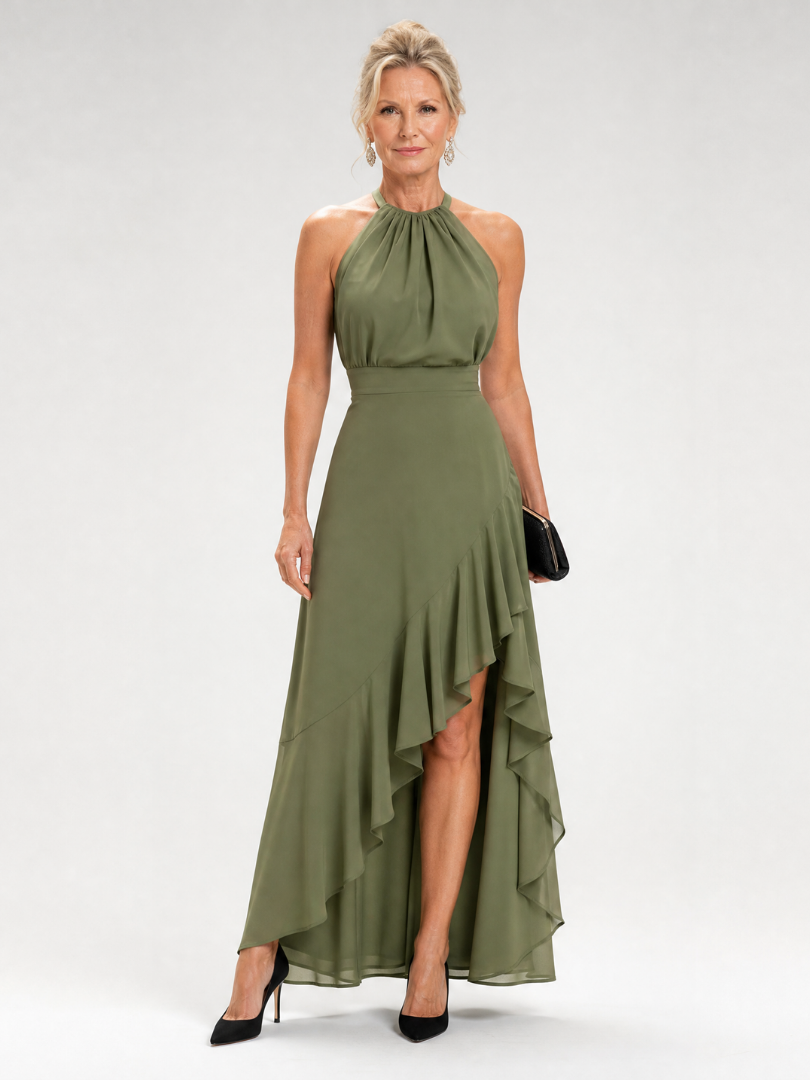 Lorthea | Halter Neck High Low Ruffle Dress