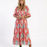Lilasette | Paisley Print V Neck Short Sleeve Midi Dress