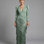 Milbeth | Long Sleeve Soft Fringe Skirt Midi Dress