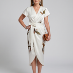 Tovalora | Flutter Sleeve Wrap Botanical Print Midi Dress