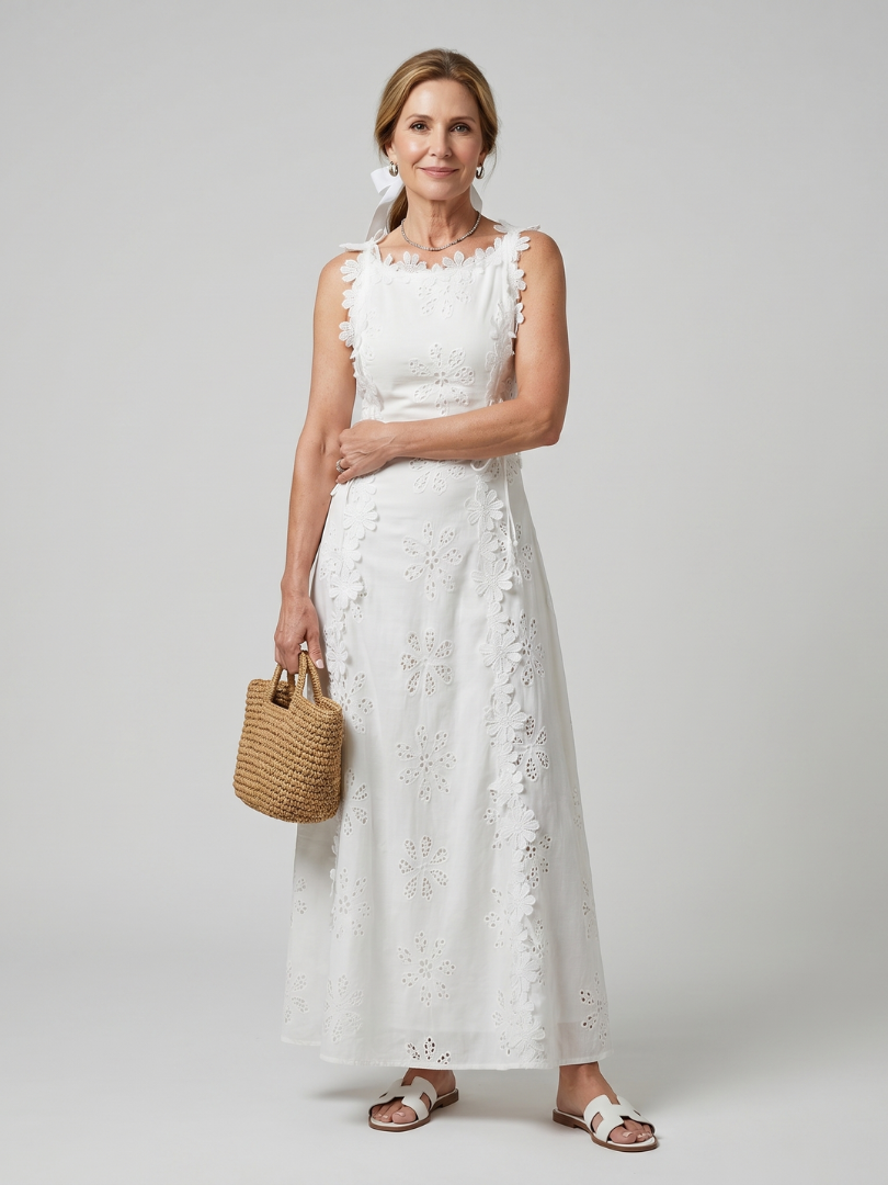 Odaney | Sleeveless Fitted Bodice Lace Midi Dress
