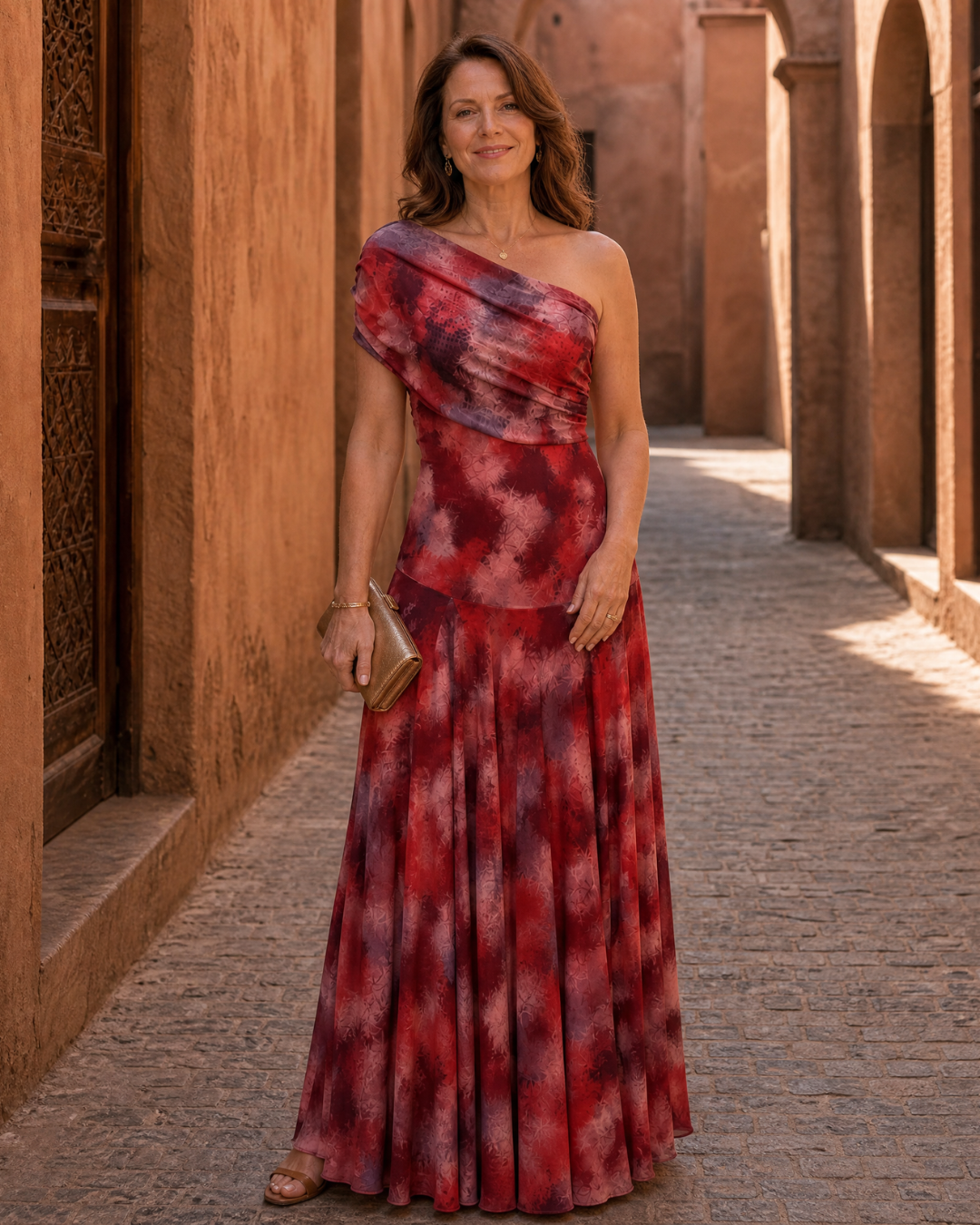 Halsia | One Shoulder Watercolor Print Flowing Maxi Dress