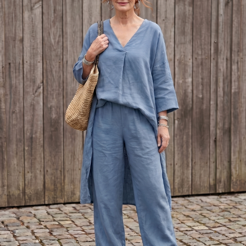 Penwynne | Loose Tunic Top Wide Leg Pant Set