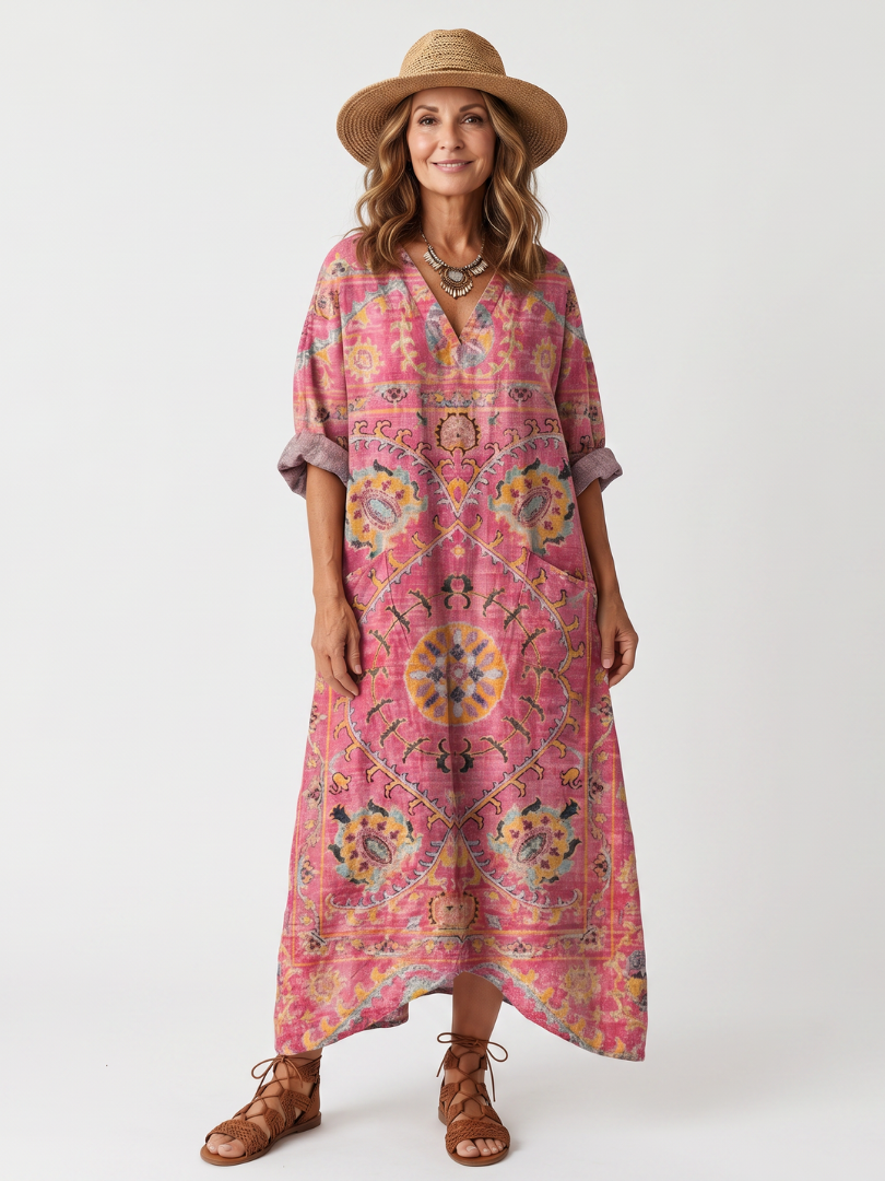 Esmerina | Abstract Print Relaxed Pocket Midi Dress