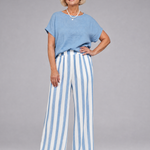 Magdara | Linen Blend Top And Striped Wide Leg Pants Set