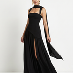 Fleurbelle | Cutout Neck Pleated Slit Maxi Dress