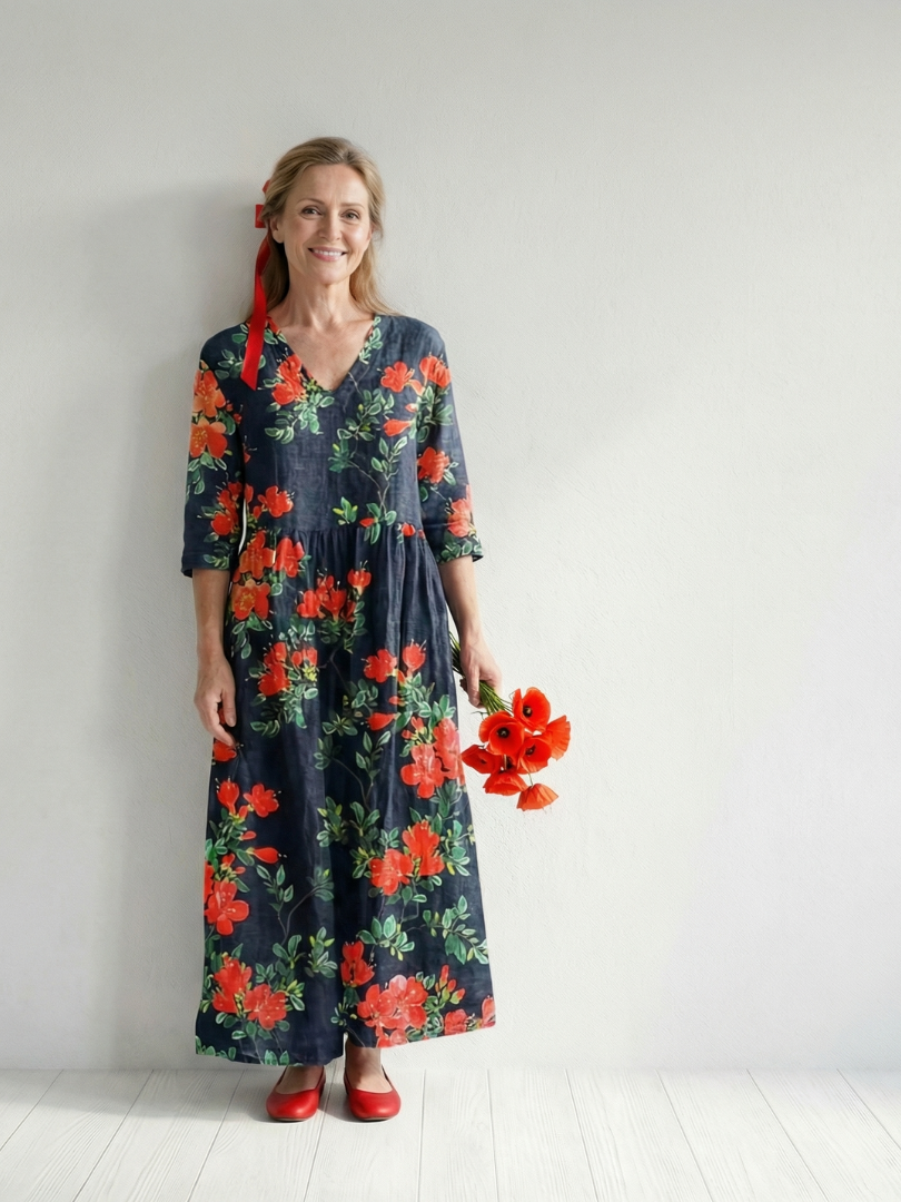 Theasette | Calm Drape Floral Midi Dress