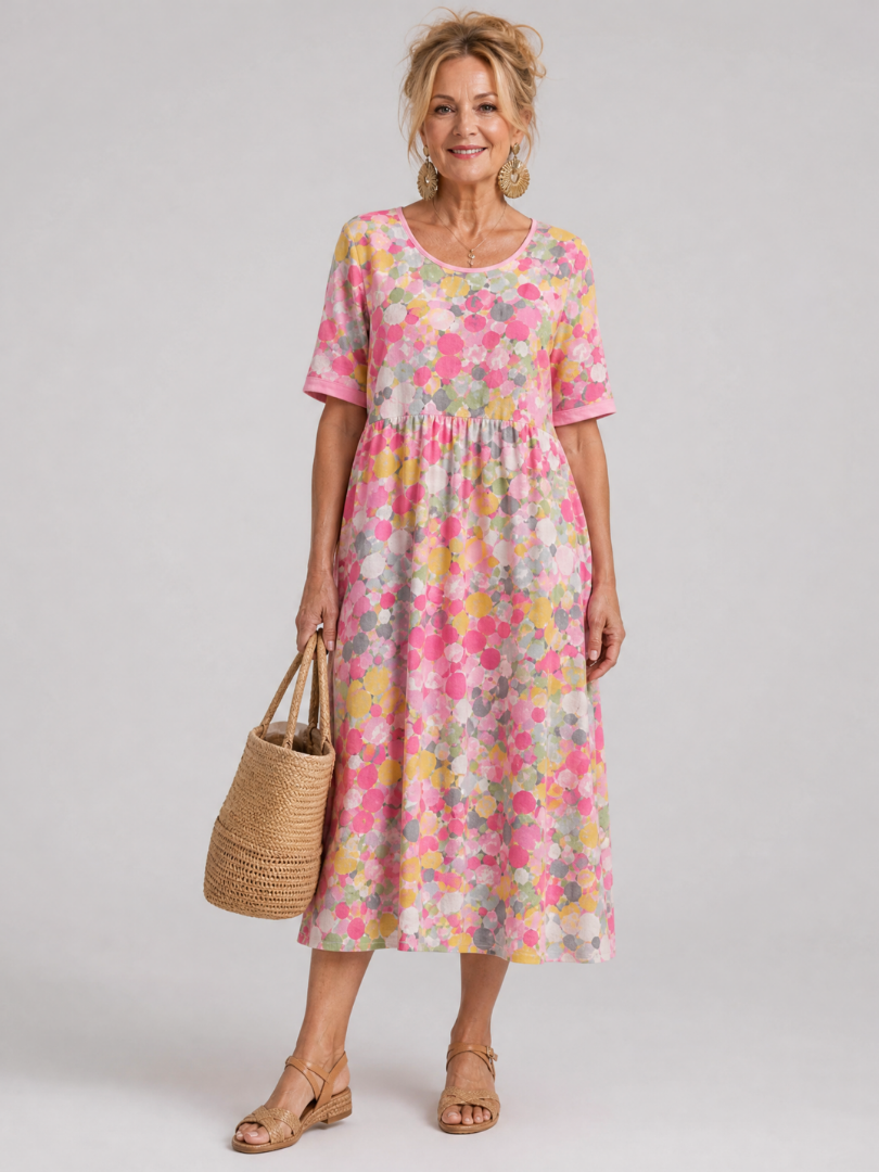 Dalnia | Printed Half Sleeve Midi Dress