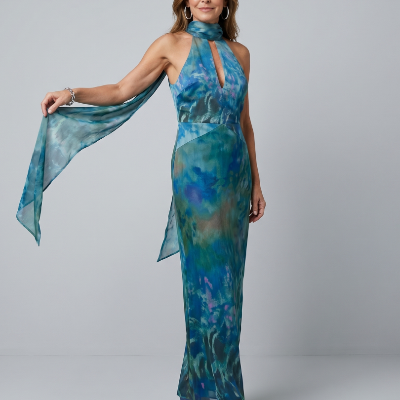 Marndra | Keyhole Halter Sleeveless Maxi Dress
