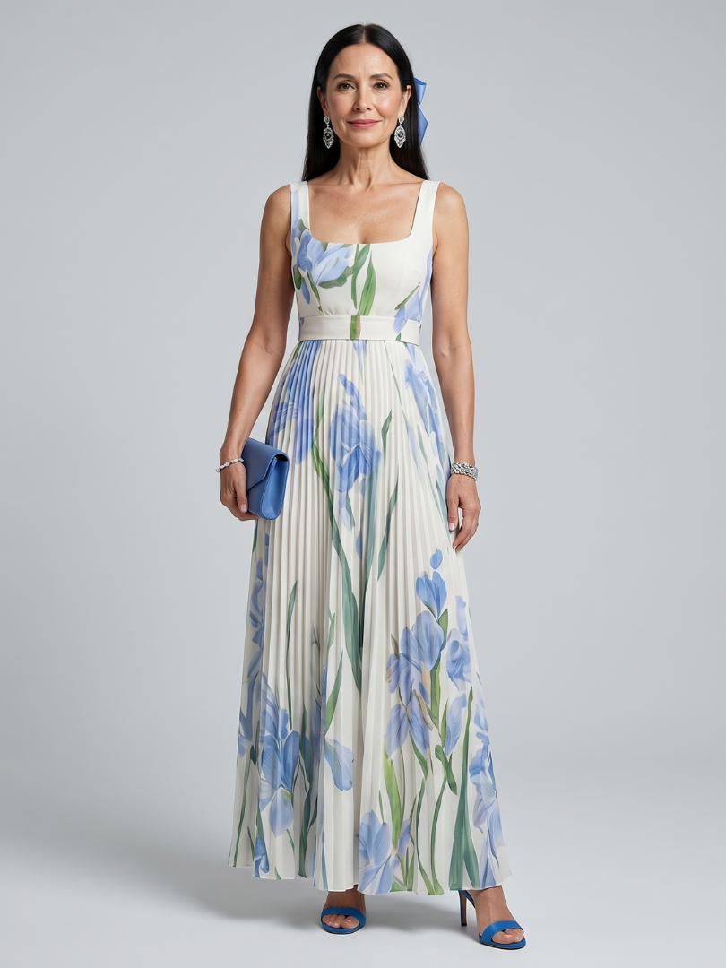 Lorlora | Sleeveless Square Neck Floral Print Midi Dress