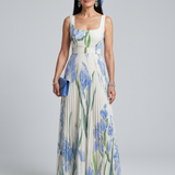 Lorlora | Sleeveless Square Neck Floral Print Midi Dress