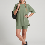 Clasia | Short Sleeve Crew Neck Top And Biker Shorts Set