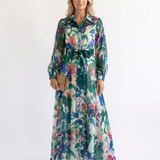 Camndra | Long Sleeve Printed Belted Maxi Dress