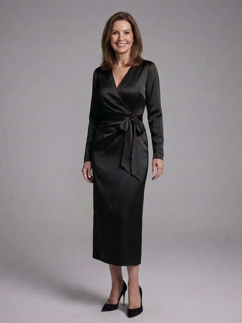 Corassa | Long Sleeve Wrap Tie Midi Dress